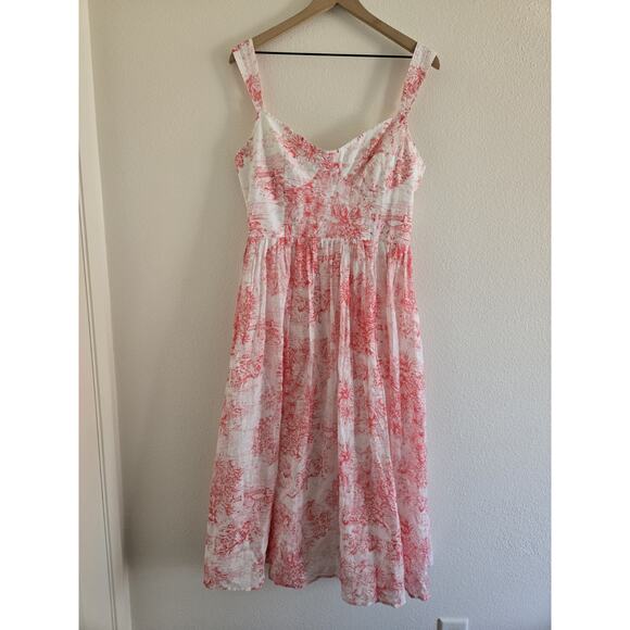Aqua Dresses & Skirts - Aqua XL Floral Smocked Midi Dress White Pink Coquette Cottagecore Euro Summer